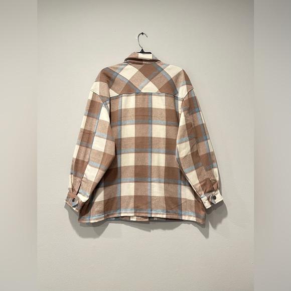 HFX Women's Heavy Flannel Plaid Shirt Jacket (Blue/Camel, Size M) - Picture 4 of 13